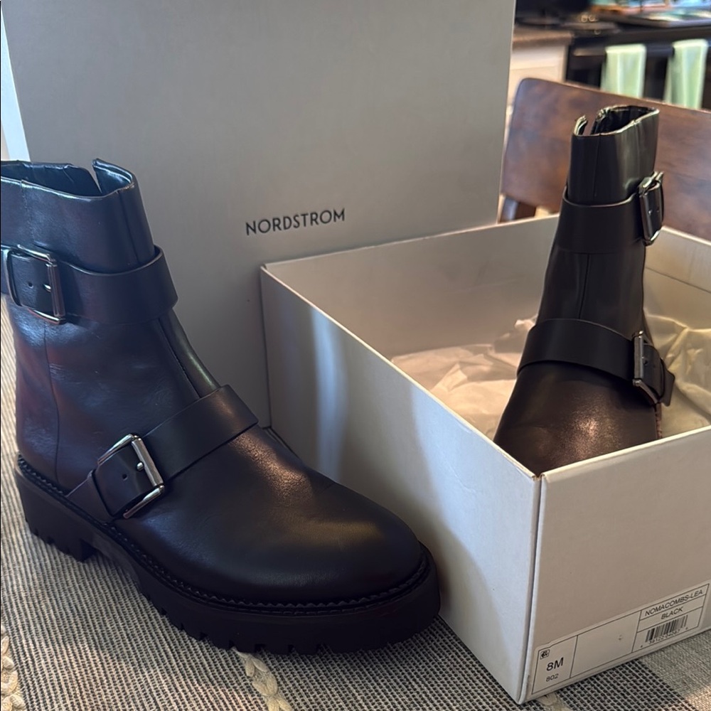 Nordstrom Black Moto Boots with Buckle Details - NEW Never Worn